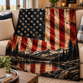 Rustic American Flag Mountain Lake Throw Blanket (60x80)