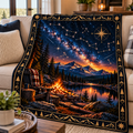 Starry Night Campfire Mountain Throw Blanket (60x80)