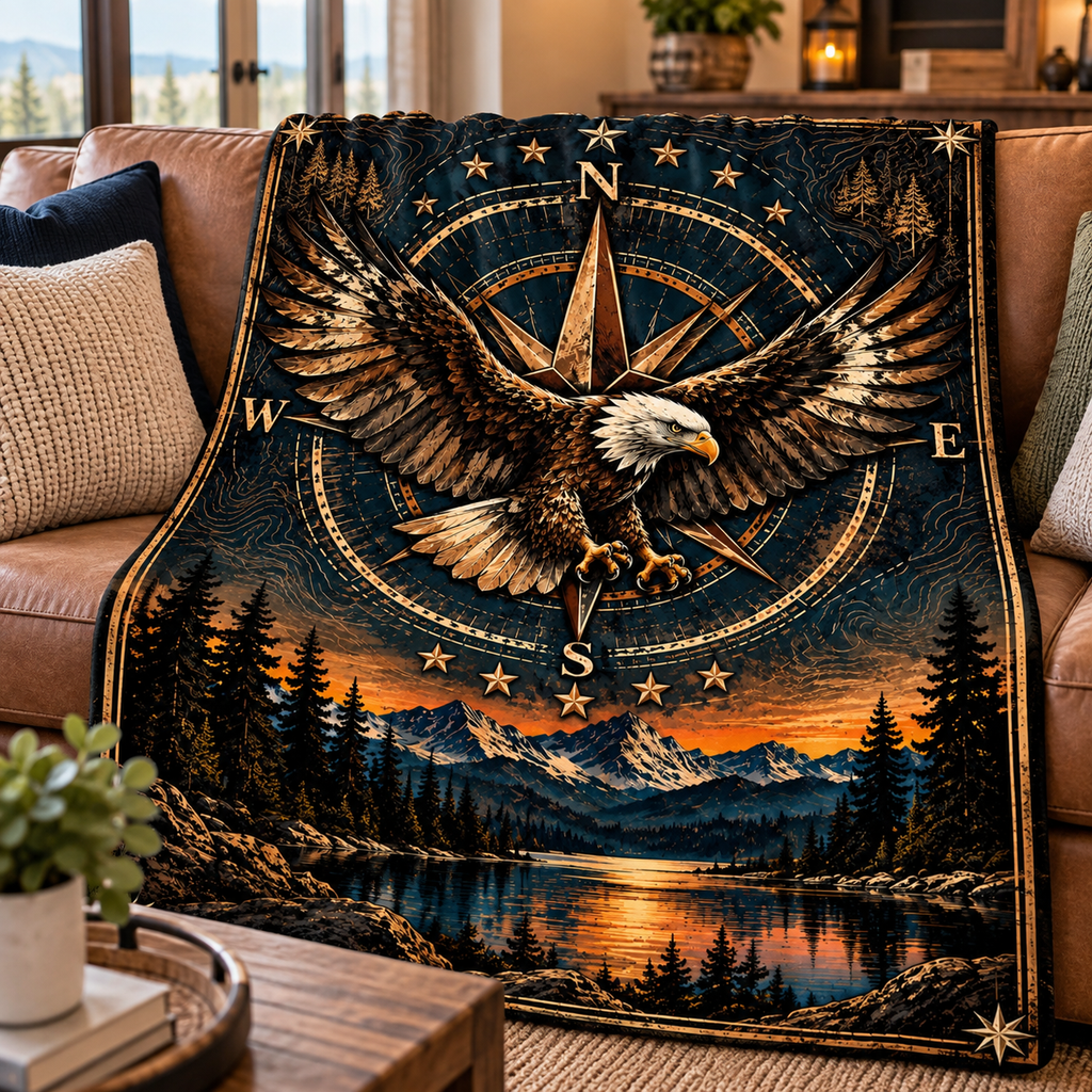 Majestic Eagle Compass Mountain Throw Blanket (60x80)