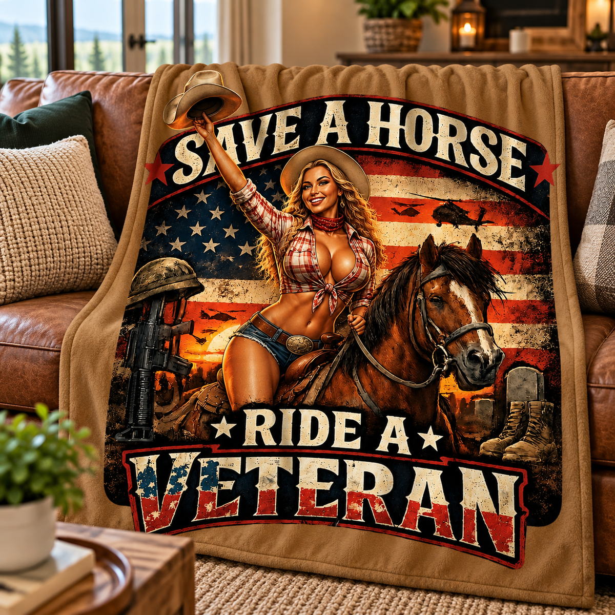 Save A Horse Ride A Veteran Throw Blanket (60x80)