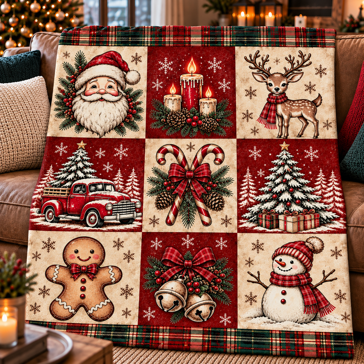 Vintage Christmas Patchwork Throw Blanket (60x80)