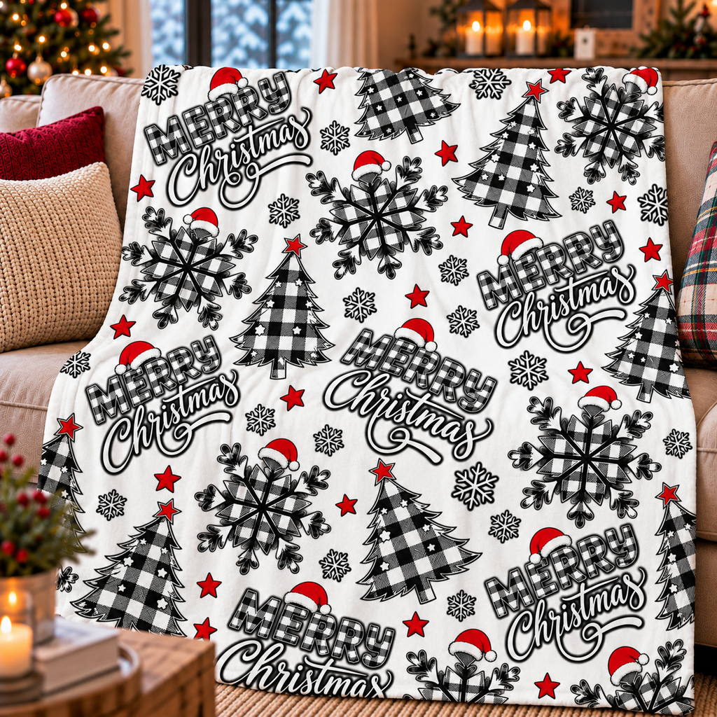 Christmas Plaid Tree & Snowflake Throw Blanket (60x80)