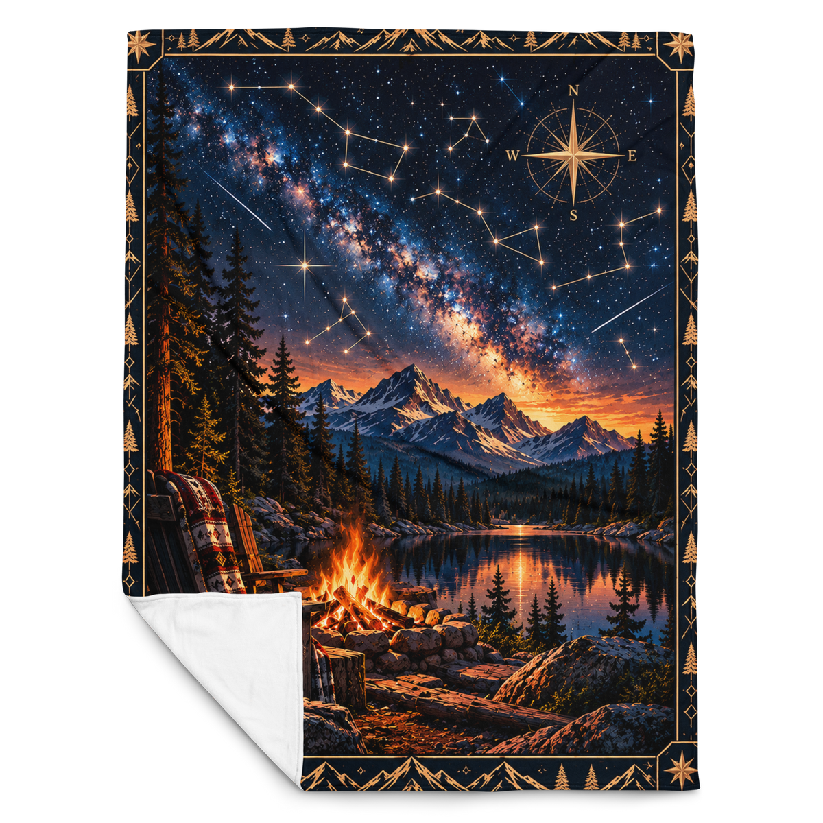 Starry Night Campfire Mountain Throw Blanket (60x80)