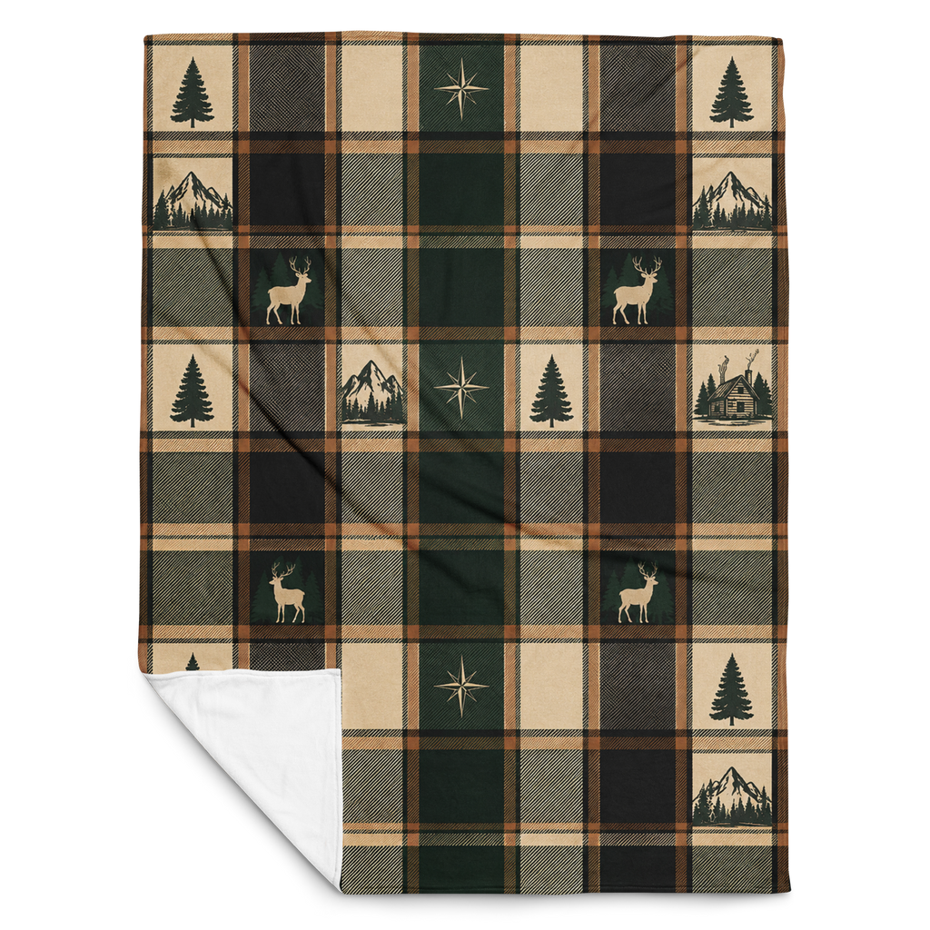 Rustic Plaid Cabin & Deer Throw Blanket (60x80)