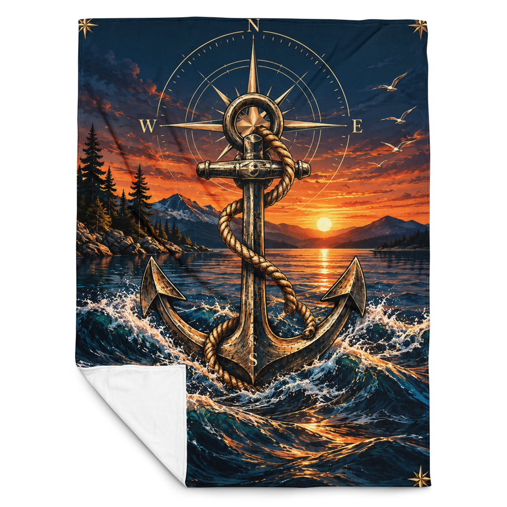 Nautical Anchor & Compass Sunset Throw Blanket (60x80)